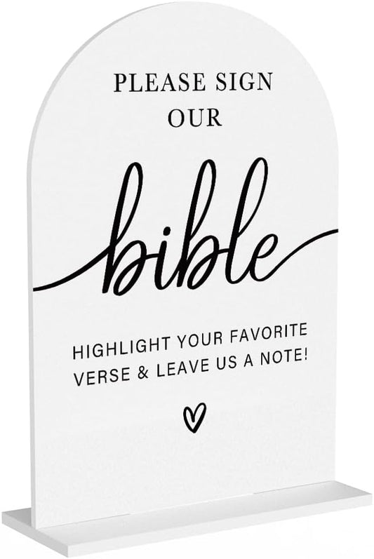 Acrylic Wedding Sign Wedding Signs for Ceremony Please Sign Our Bible Sign for Wedding Modern Calligraphy Arch Acrylic Table Top Sign for Wedding Reception and Event Party Table(white)