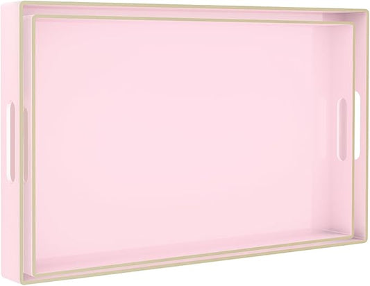 MAONAME Pink Serving Tray Set of 2, Plastic Decorative Trays by MAONAME