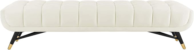 Modway Adept Mid-Century Modern Velvet Upholstered Tufted Accent Bench in Ivory - Image 6