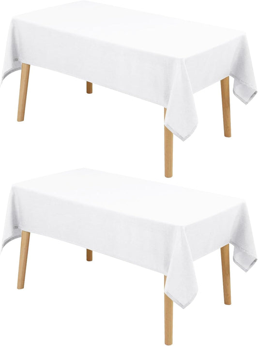 Hiasan 2 Pack Faux Linen Rectangle Tablecloth - Wrinkle and Stain Resistant Washable Table Cloth for Kitchen Dining Room Holiday Table Cover for Party Dinner, White, 54 x 120 Inch