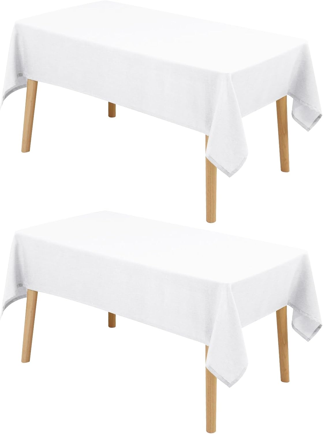 Hiasan 2 Pack Faux Linen Rectangle Tablecloth - Wrinkle and Stain Resistant Washable Table Cloth for Kitchen Dining Room Holiday Table Cover for Party Dinner, White, 60 x 120 Inch