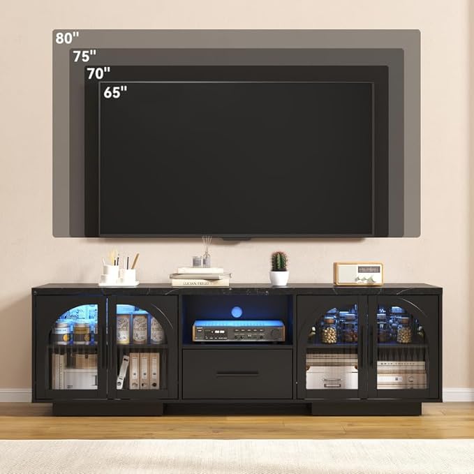 70" LED TV Stand with Storage for 75/80" TVs, Faux Marble Entertainment Center - Image 5