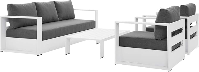 Modway Tahoe Aluminum 4-Piece Outdoor Patio Set in White Charcoal by Modway
