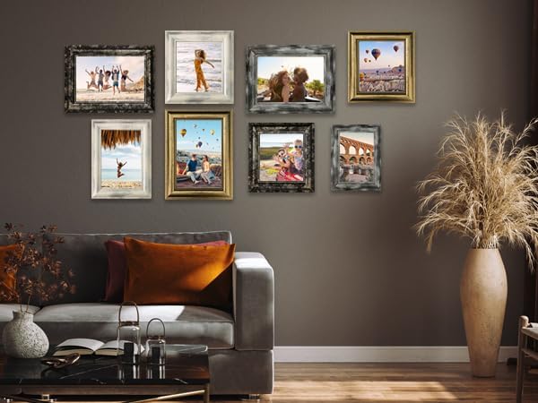 5x7 Picture Frames Set of 4- Rustic Retro Photo Frame with Real Glass Wall Mount and Tabletop Display Family Friends Wedding Gift