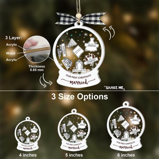 Custom Wedding Shaker Ornament 2025, Personalized Bride and Groom Ornament for Couples, First Christmas Married Glass Decoration, Newlywed Engagement Holiday Gift, Bridal Shower Decoration Ornament