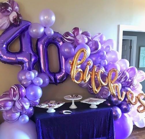 40 Inch Purple Large Number 4 Birthday Balloon, Giant Number Four 14 24 34 40 44 Balloons, Foil Mylar Big Balloons for Anniversary Graduation Supplies Decorations