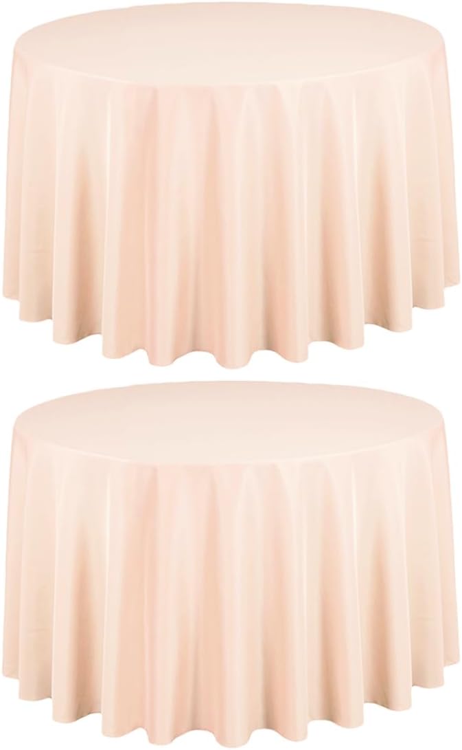 LTC LINENS 2 Pack 108 Inch Round Tablecloth Peach - Great for 48 Inch Round Table Floor Length - Wrinkle Resistant Polyester Fabric Cloth for Wedding, Party
