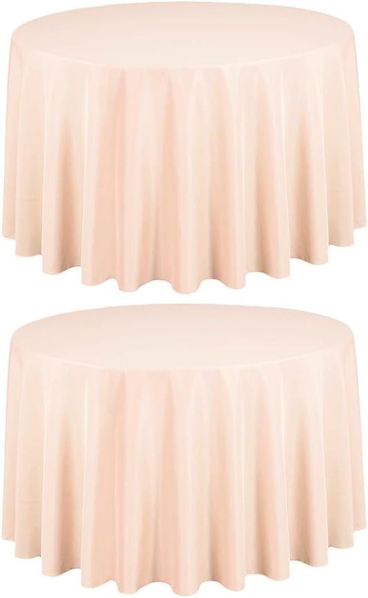 LTC LINENS 2 Pack 108 Inch Round Tablecloth Peach - Great for 48 Inch Round Table Floor Length - Wrinkle Resistant Polyester Fabric Cloth for Wedding, Party