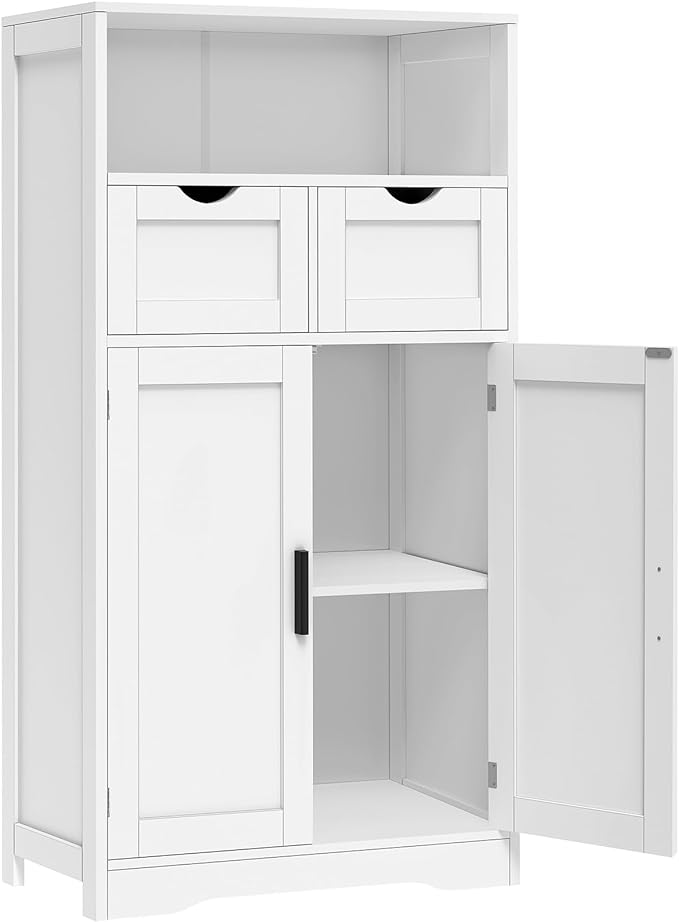 Iwell Bathroom Cabinet with Doors and Drawers, Freestanding Bathroom Storage by IWELL