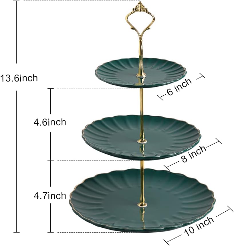 Sweejar 3 Tier Ceramic Cake Stand Wedding, Dessert Cupcake Stand for Tea Party Serving Platter (Jade)