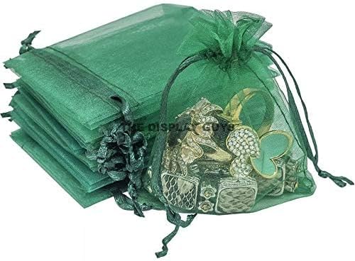 TheDisplayGuys 100-Pack 6x8 Dark Green Sheer Organza Gift Bags with Drawstring, Jewelry Candy Treat Wedding Party Favors Mesh Pouch