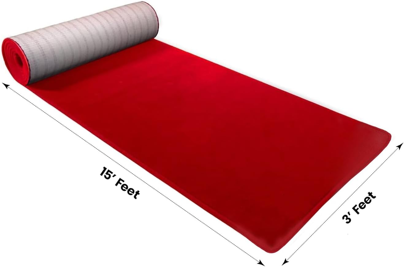 BANNER BUZZ Hollywood Red Carpet Runner – Premium Non-Slip 3x15 ft Aisle Rug for Weddings, Parties, and Events – Ideal for Step and Repeat Backdrop Event Decoration