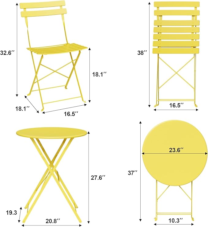 GarveeLife 3 Piece Outdoor Bistro Set, Metal Patio Furniture Set - Image 3