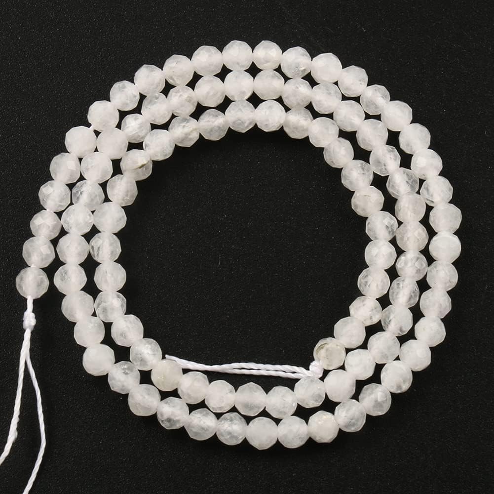 Song Xi 90pcs 4mm White Moonstone Faceted Round Loose Stone Beads for Bracelet Jewelry Making, DIY Christmas