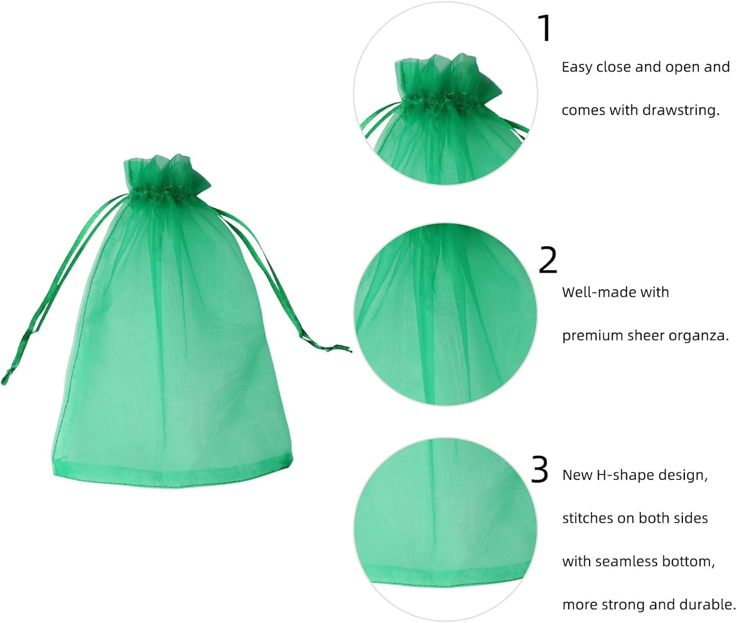 Wudygirl 100PCS 5X7 Inch Sheer Organza Bags with Drawstring - Favor Bags for Jewelry, Wedding, Party, Xmas Candy (Green 5X7)