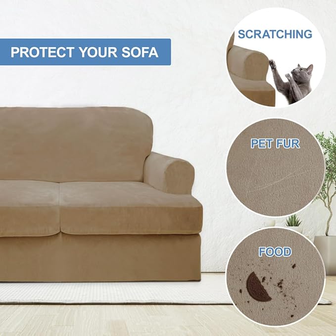 CUCRAF T Cushion Sofa Cover 3 Piece Loveseat Slipcovers, Soft Thick Velvet - Image 4