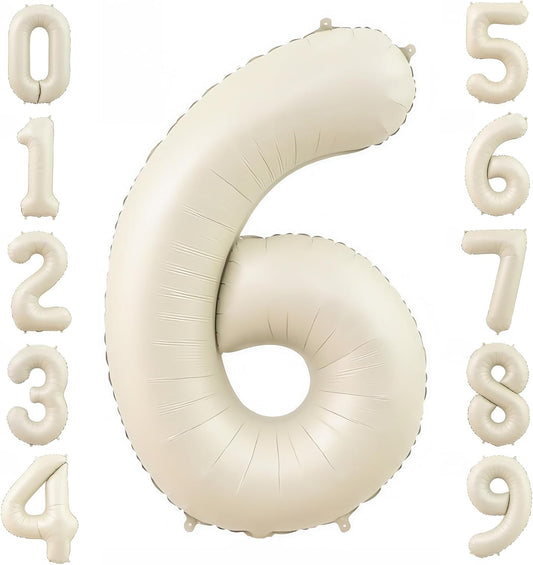 Cream 6 Balloon Number 40 Inch Cream White Number 6 Balloon Helium Mylar 6 Balloon for Birthday Party Decoration