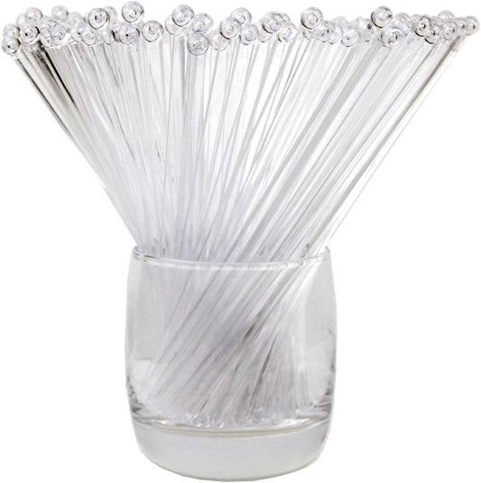 120 Pieces Ball Head Stirrer Disposable Plastic Round Top Crystal Swizzle Sticks, Crystal Cake Pops, Cocktail Coffee Drink Stirrers