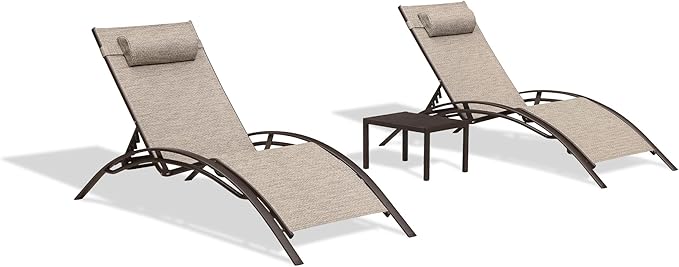PURPLE LEAF Outdoor Oversized Chaise Lounge Chair Set of 3 Patio Pool Lounger - Image 9