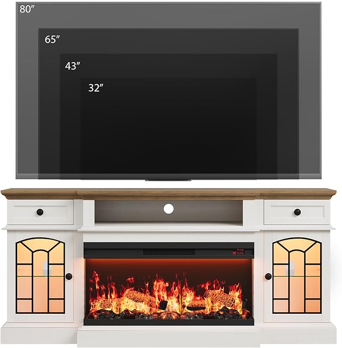 QUW 70" Farmhouse Fireplace TV Stand - Image 3