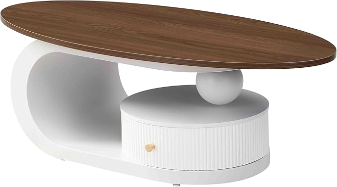 Modern Oval Coffee Table Set of 2, Wood Living Room Accent Coffee Table and - Image 9