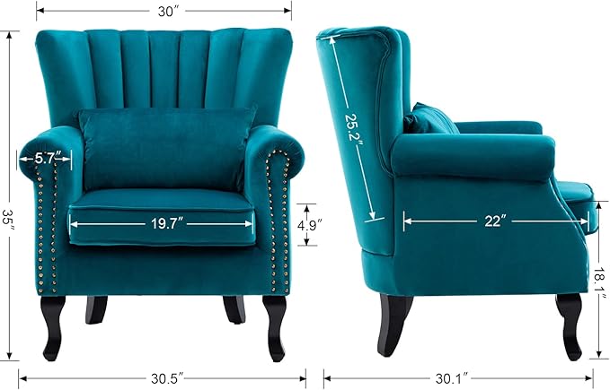 Mid Century Accent Chair Modern Tufted Wingback Armchairs Club Chair Velvet - Image 3