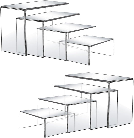 8 Pcs Acrylic Display Risers, 2 Sets Small Size Clear Acrylic Risers, 0.15" Thick, Display Stands for Figure, Action, Dessert, Candy, Jewelry Showcase