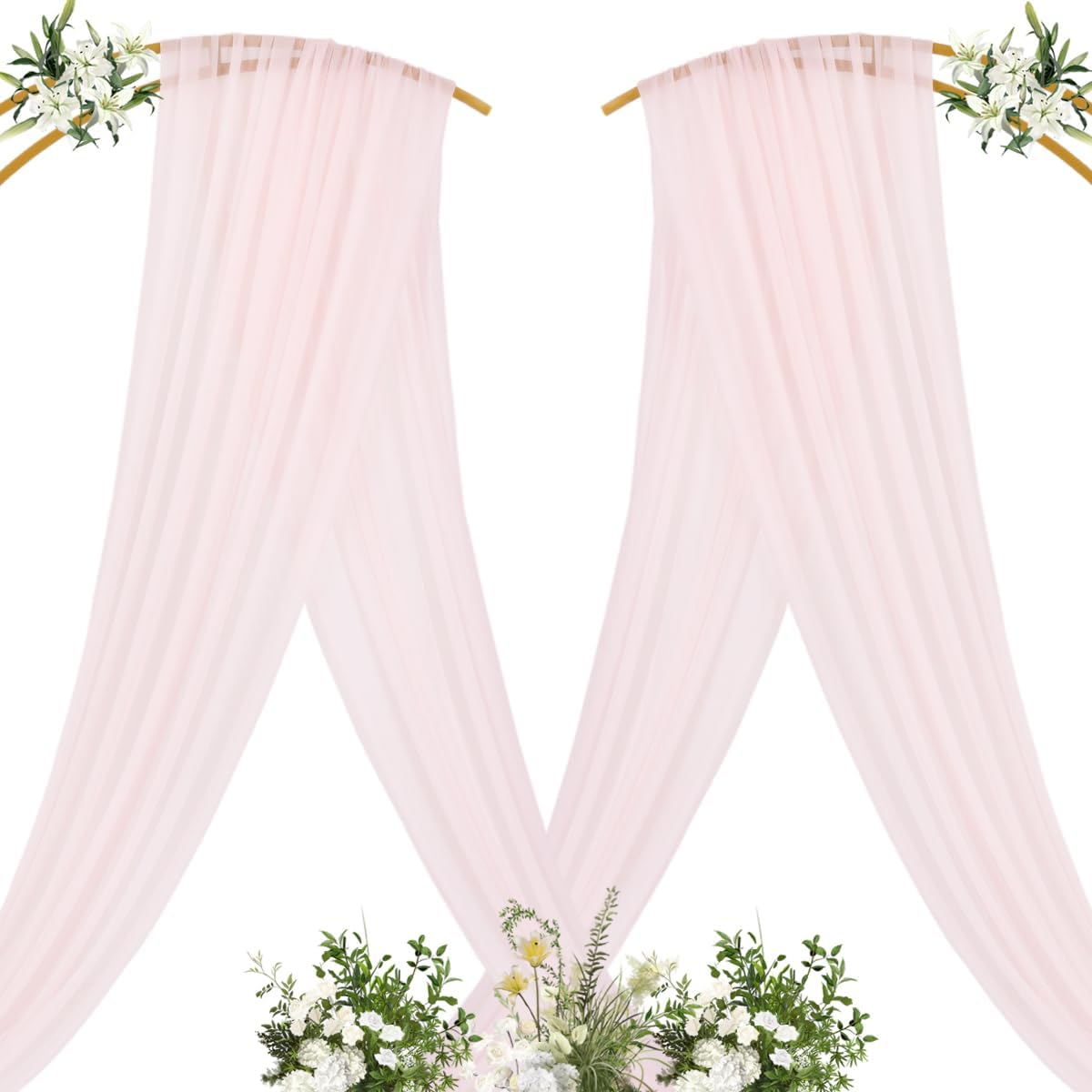 MLMC Blush Pink Wedding Arch Draping Fabric 4 Panels 29" x 20 FT Extra Long Gauze Drapes Sheer Backdrop Curtains 6.6 Yards Outdoor Drapery Panels for Wedding Ceremony Party Ceiling Decoration