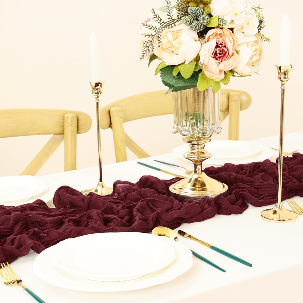 Burgundy Table Runner Cheesecloth Table Runner 10FT Farmhouse Table Runners 120 Inches Fall Table Decor Dining Room Centerpiece Wedding Boho Baby Shower Birthday