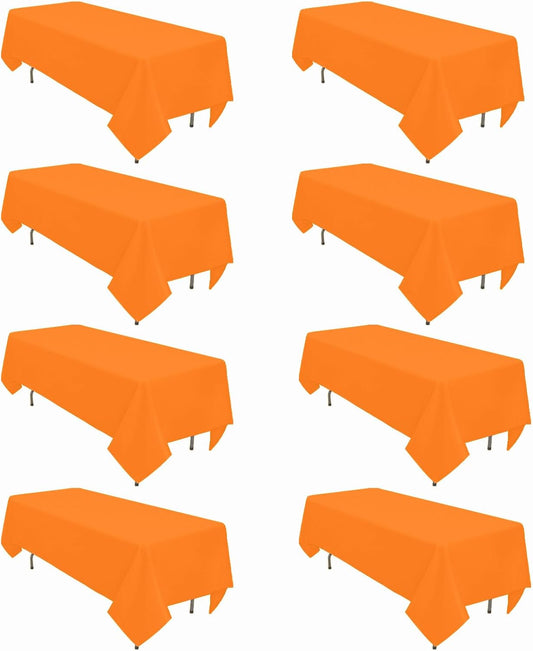 8 Pack Orange Tablecloth 60 x 126 Inch Rectangular Tablecloths for 8 Foot Rectangle Tables, Wrinkle Resistant Orange Table Cloth Washable Polyester Fabric for Buffet Wedding Party Banquet