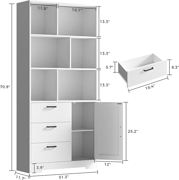 IRONCK Bookshelf, 70.9 Inch Tall Bookcase, 3-Tier Bookshelves - Image 3