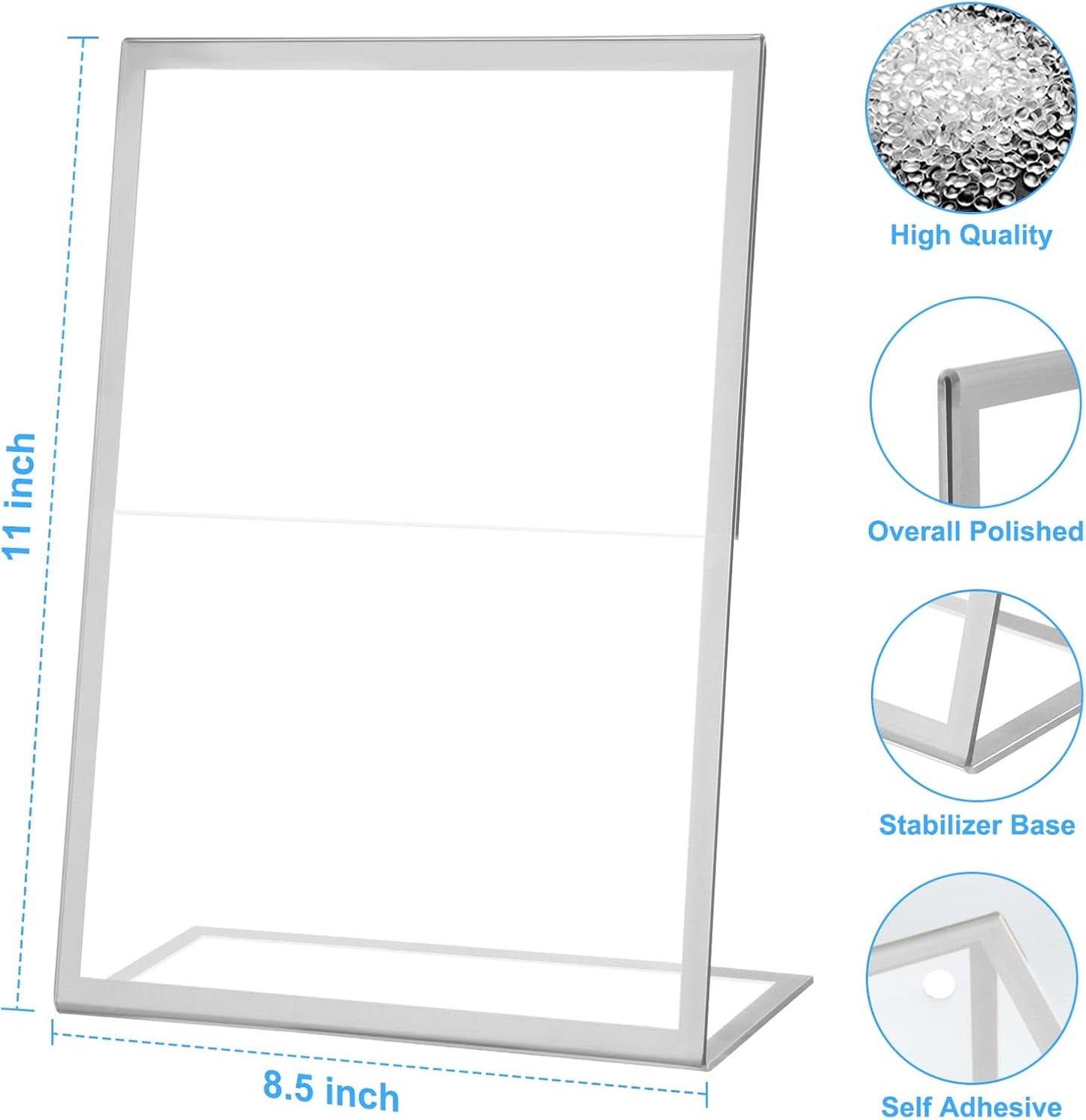 EHWINE 12 Pack Acrylic Sign Holder 8.5 x 11, Silver Picture Frame Stand up Table Top Sign Holders, Slanted Back Paper Holder Clear Display Stand Menu Flyer Holder for Wedding Party