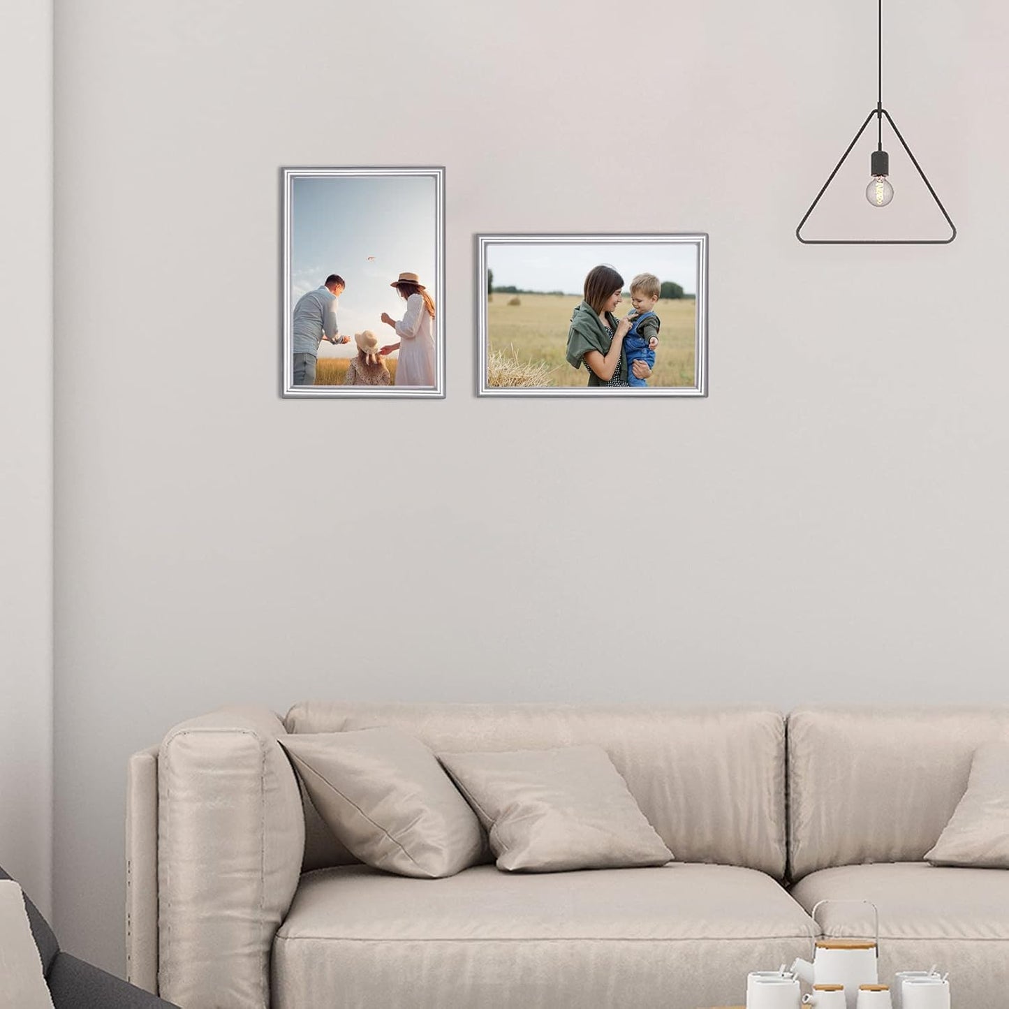 6x8 Picture Frame set of 2 Matte Silver Modern Simple Thin Aluminum Metal Photo Frame with HD Real Glass, Display for Tabletop and Wall Collage. (2 Pack)