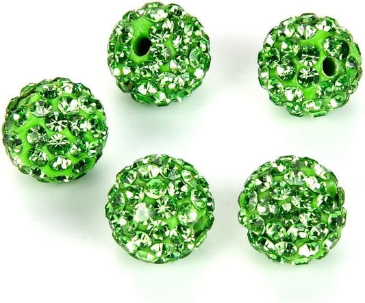 25pcs Adabele Grade A Suncatcher Crystal Rhinestone Pave Loose Beads 10mm Peridot Green Polymer Clay Disco Ball Spacers Compatible with Shamballa All Craft Jewelry Making DB10-16