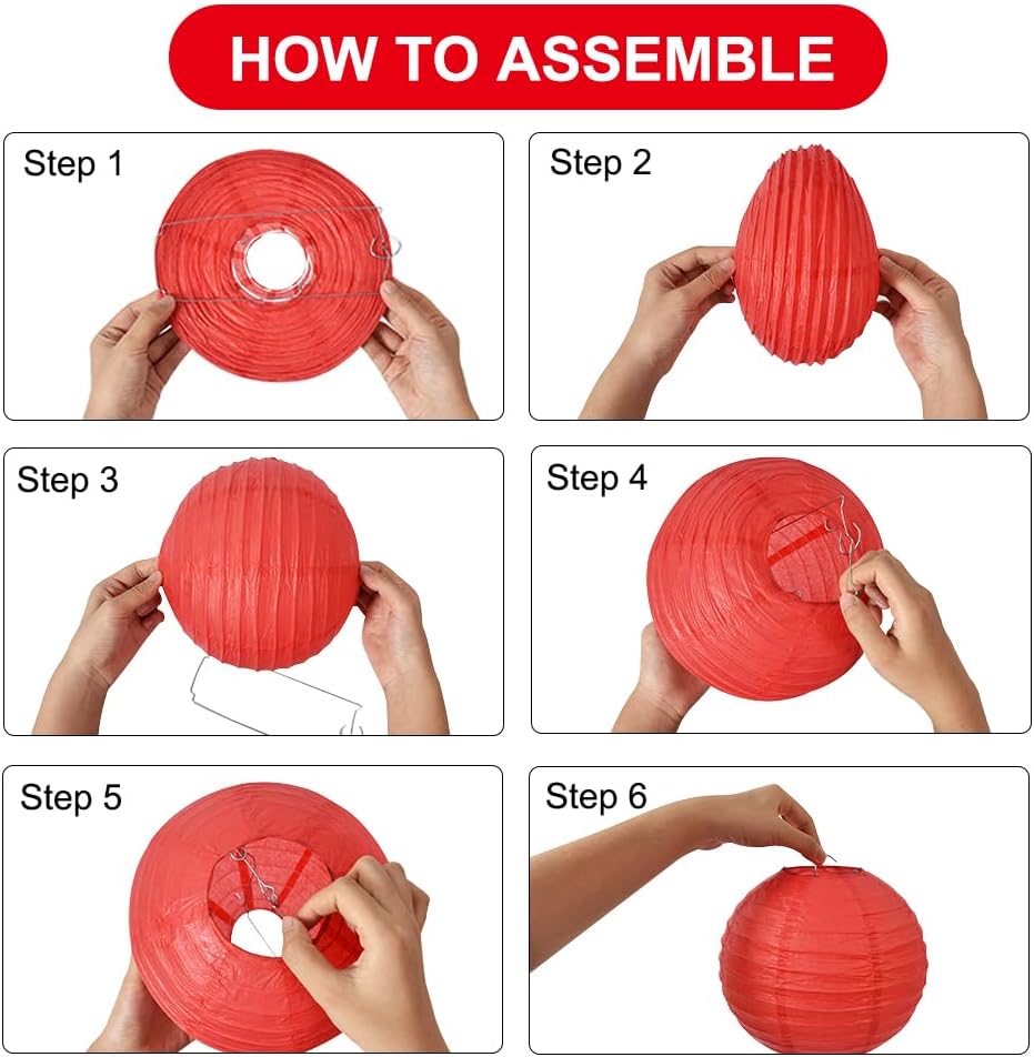BEISHIDA 12-Inch Red Round Paper Lanterns Decorative Hanging Asia Chinese Japanese Paper Lanterns Lamp for Birthday Wedding Baby Bridal Shower Christmas Home Decor Party Decoration（6 Packs）
