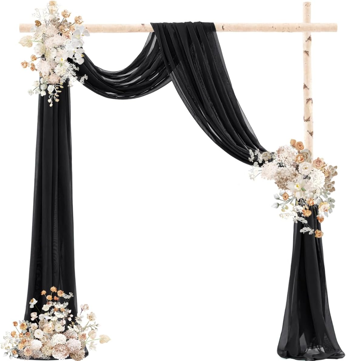 Black Wedding Arch Draping Fabric 2 Panels 29" x 20 FT Black Drapes for Backdrop Sheer Curtains Wedding Drapes for Romantic Bridal Baby Shower Ceremony Birthday Party Fall Outdoor Events