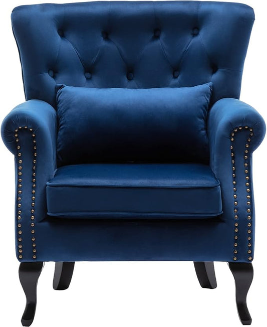 Mid-Century Accent Chair Modern Button Tufted Armchair Wingback Club Chair by DMFurniture
