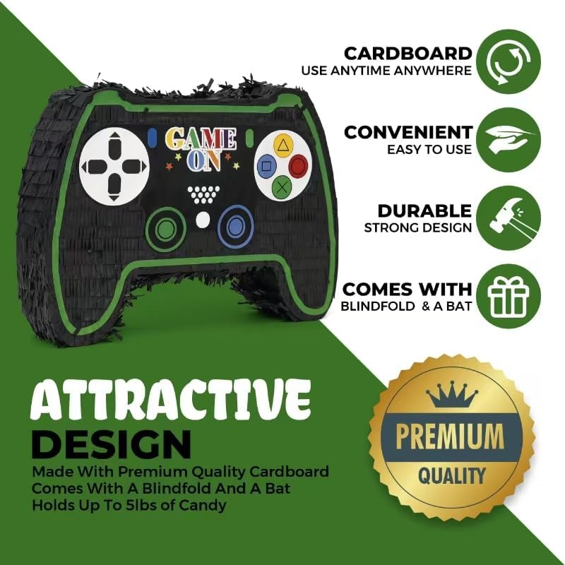 Video Game Controller Pinatas Bundle with a Blindfold and a Bat(16.5 x 12 x 3.5 Inches), Perfect for kid's Birthday Parties, Gaming Theme Parties for Boys, Decorations