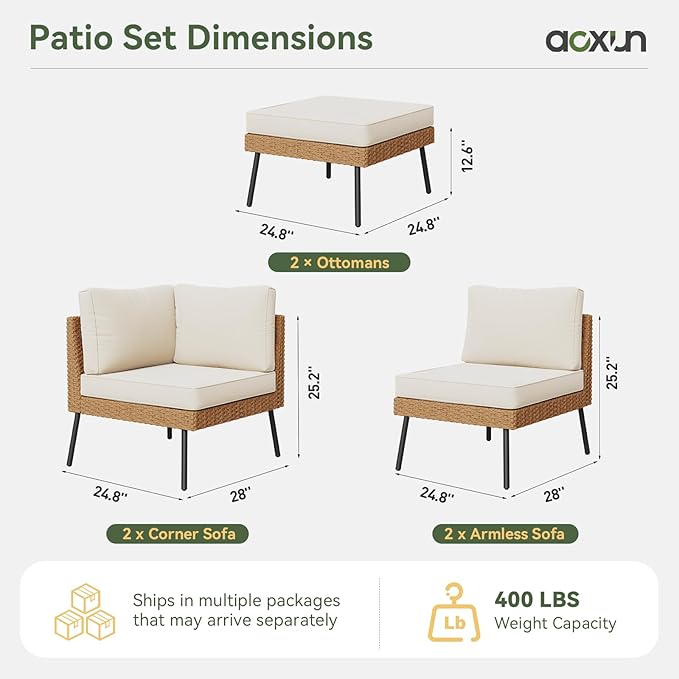 Aoxun 6 Piece Patio Furniture Set, 6 Seats Outdoor Sectional Sofas - Image 7