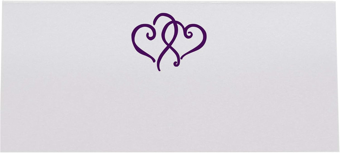 Linked Hearts Place Cards, Eggplant (Choose Color), Set of 150, Pre-cut and Scored - Wedding, Party, Dinner, and Special Events - Made in the USA