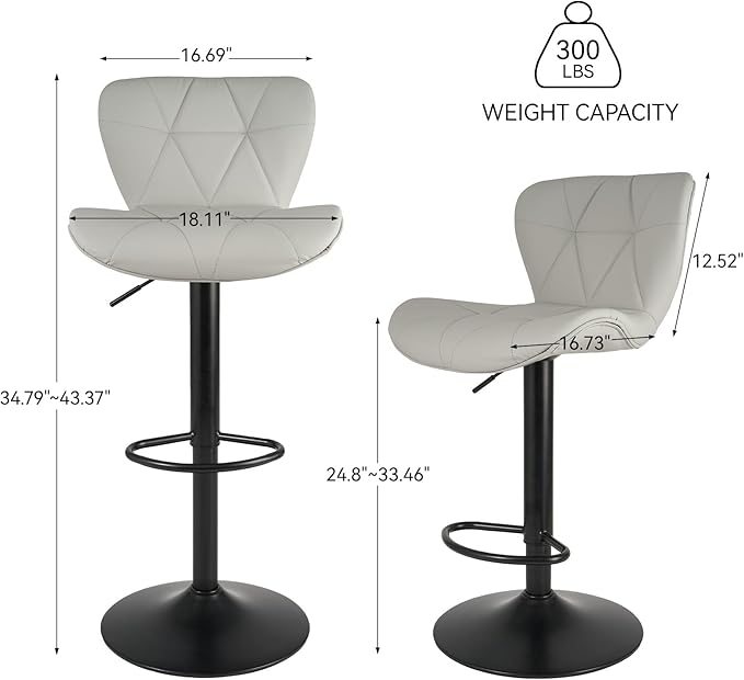 Nalupatio Modern Bar Stools Set of 2, Adjustable Faux Leather Upholstered - Image 2