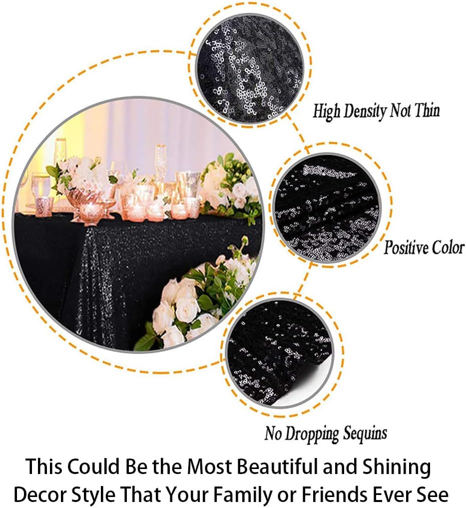 ShinyBeauty Sequin Tablecloth Black 72''x72'' Square Black Glitter Table Cover for Parties Wedding Event Decor Sparkley Tablecloth Kitchen Linen