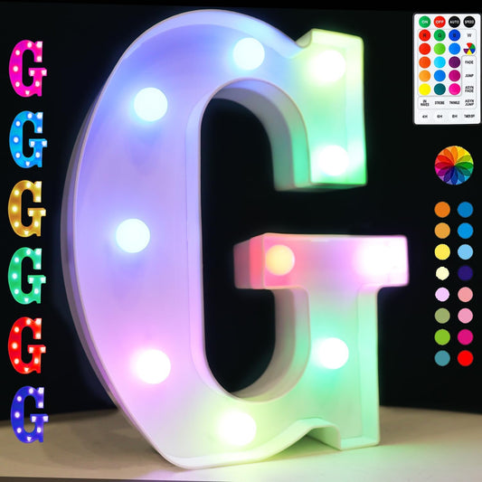 Light Up Colorful LED Marquee Letter lights, 18 Colors Changing Alphabet Letters Sign with Remote Timer for Night Light Girls Bedroom Wedding Birthday Party Lamp Christmas Home Bar Decor- Colorful G