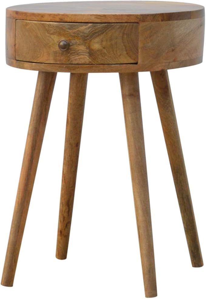 Nordic Inspired Circular Bedside Table 1 Drawer Oak Wood - Image 6