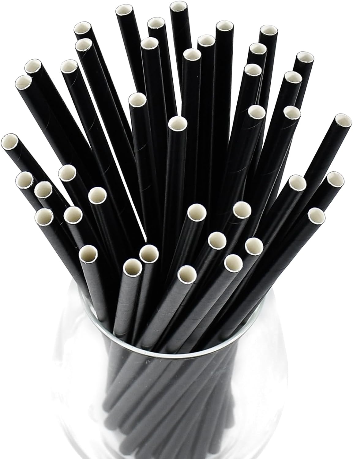 Disposable Black Paper Drinking Straws - 100 Counts, 7.75'' x 0.24'' - for Cocktaill, Coffee, Beverage, Bars, Restaurants