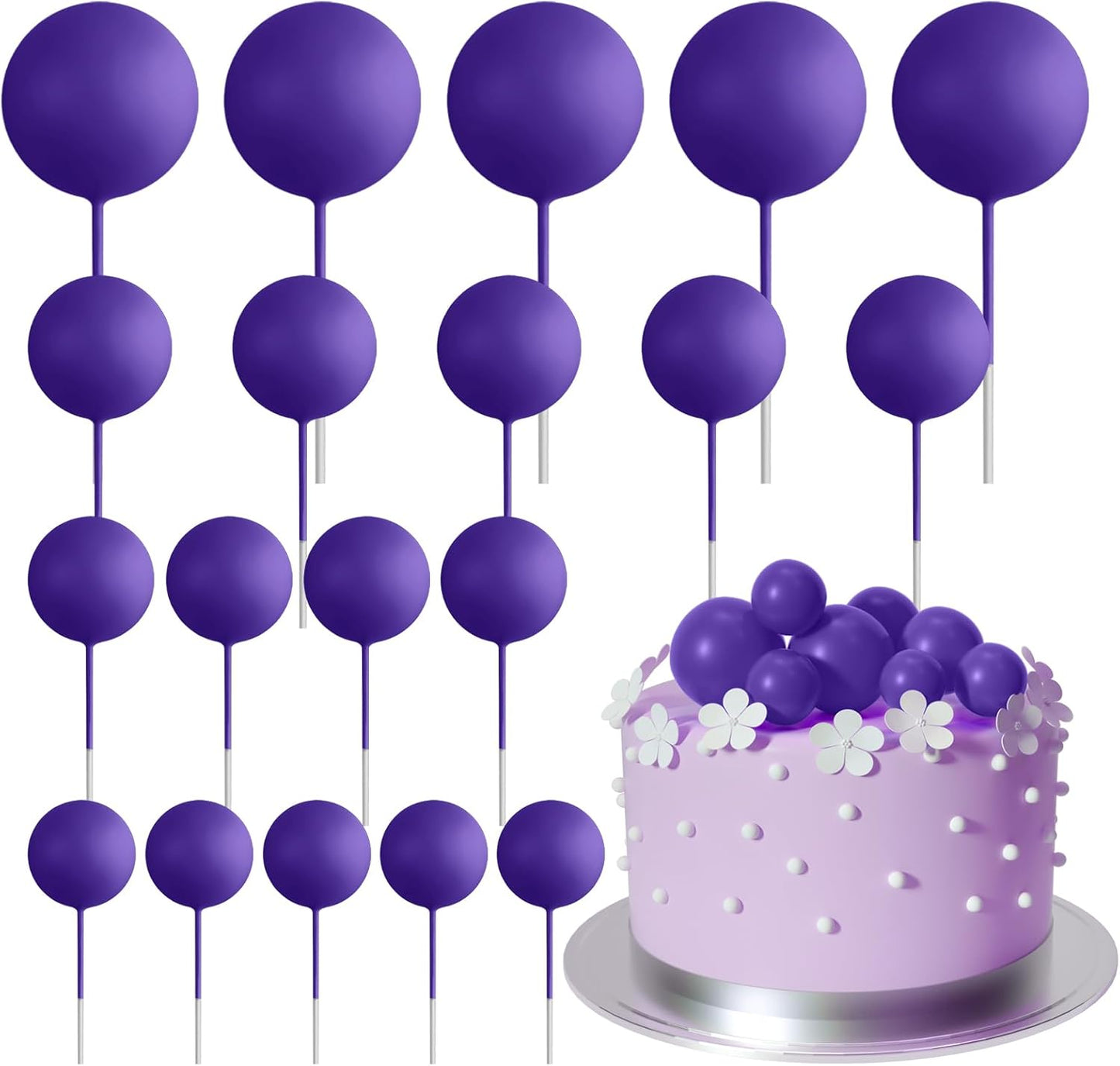 ASTARON 20 Pcs Ball Cake Topper Decorations Mini Balloons Cake Topper Sticks Dark Purple Balls Cake Picks Cake Topper Balls Cake Decorations for Halloween Birthday Cake Decorations