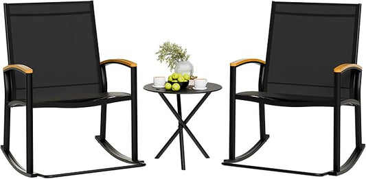 Shintenchi 3 Piece Outdoor Rocking Bistro Set, Textilene Fabric Small Patio by Shintenchi%7CFurnitureMadeforRealLife
