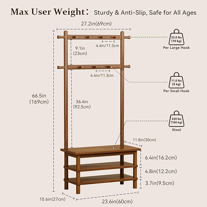 Hall Tree, 3-in-1 Entryway Bench - Image 2