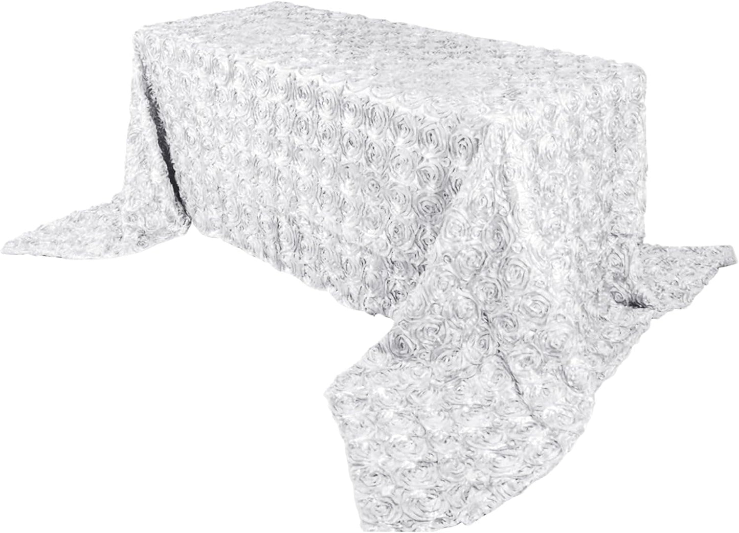 Efavormart 90"x156" Wholesale Rectangle Table Cover White Grandiose Rosette 3D Satin Tablecloth for Wedding Party Event Decoration