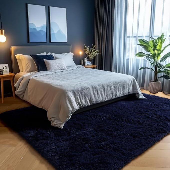PAGISOFE Navy Blue Rug 3x5, Fluffy Dark Blue Rugs - Image 10